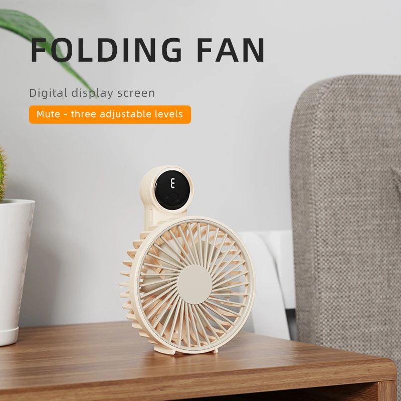 Mini Handheld Small Fan Portable Folding Cooling Fan Office Desk Student Dormitory Charging Outdoor Hand Holding Fan LED Display