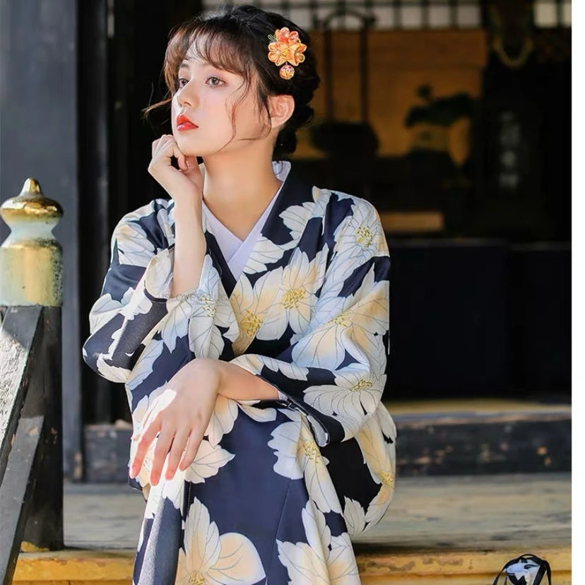 Kimono Jepang, pakaian Formal Kimono Jepang peningkatan bunga dan angin, fotografi Yukata Jepang, pakaian Vintage