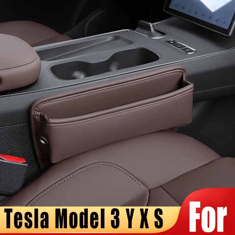 For Tesla Model 3 Y X S Car Side Seat Crevice Storage Pocket Box Built-in Cover Water Cup Key Phone Holder Organizer Accessories