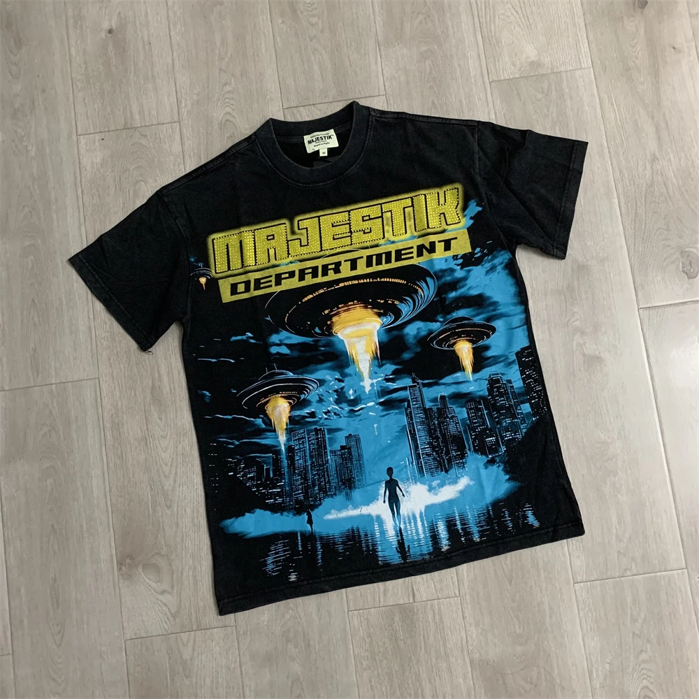 MAJESTIK Department Garment Dyed Print Crop T-shirt For Men Women Best Quality Heavy Fabric Unisex Tops Tees T Shirt