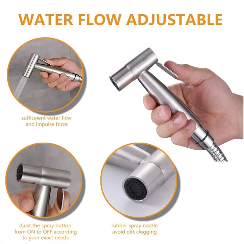 

G1/2 Toilet Bidet Faucet Handheld Sprayer Stainless Steel Bathroom Hand Bidet Sprayer Set Hose Toilet Self Cleaning Shower Head