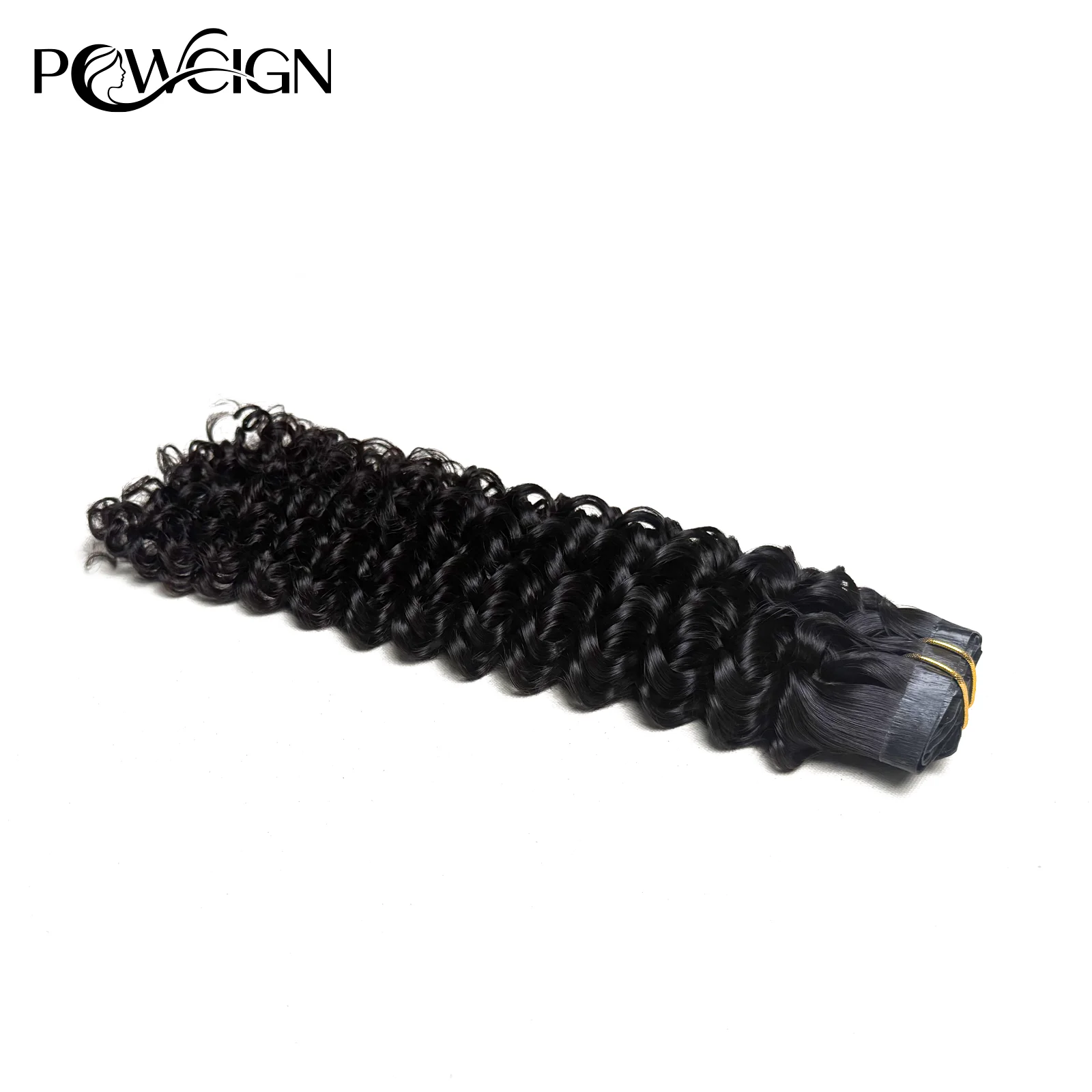 Powcign Light Curly PU Clips In Human Hair Extensions Natural Color Invisible Weft In Brazilian Remy Human Hair 110G