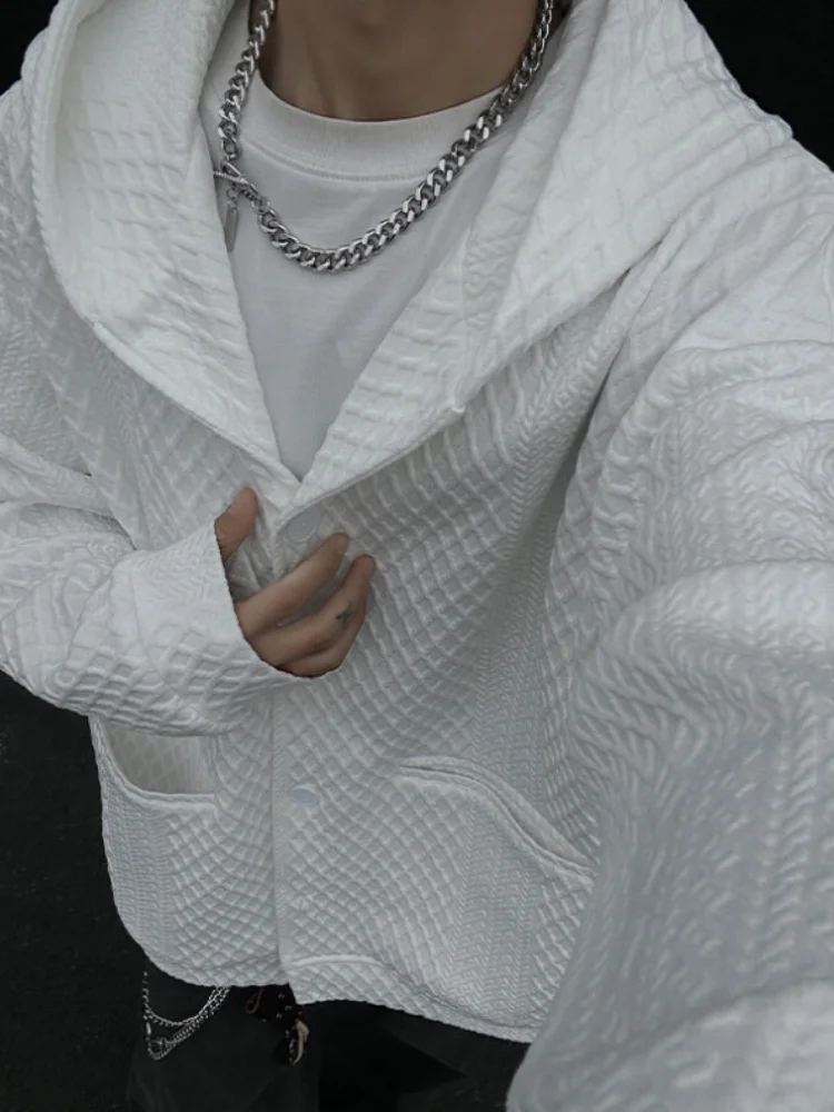 

Белый мужской кардиган с капюшоном и вышивкой, премиум-класса, весна-осень, американский стиль, Cleanfit, топ