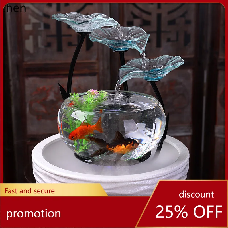 YFY Desktop Waterfall Fish Tank Bonsai Humidifier Ornament for Home Living Room Decoration,  New Home Housewarming Gift