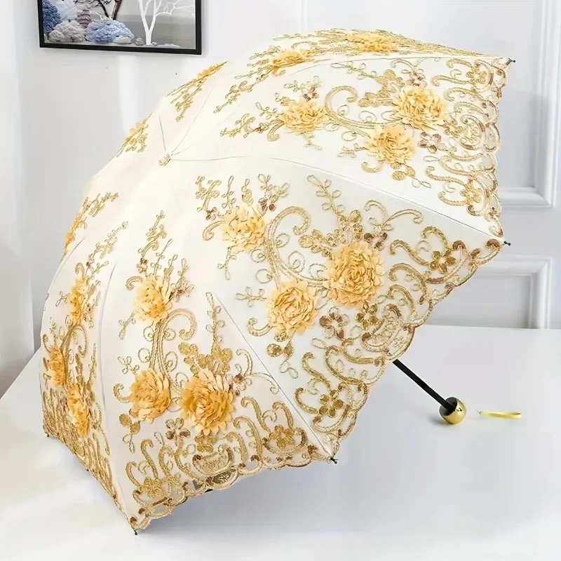1pcs Lace Parasol Anti-UV Folding Umbrella UPF50+ Vintage Flower Embroidery Umbrella Princess Umbrella Gift Suitable fo