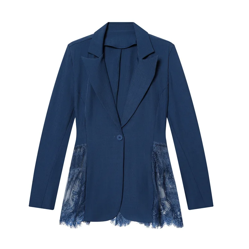 Spring New Fashionable Simple And Versatile Contrasting Lace Slim Blazer