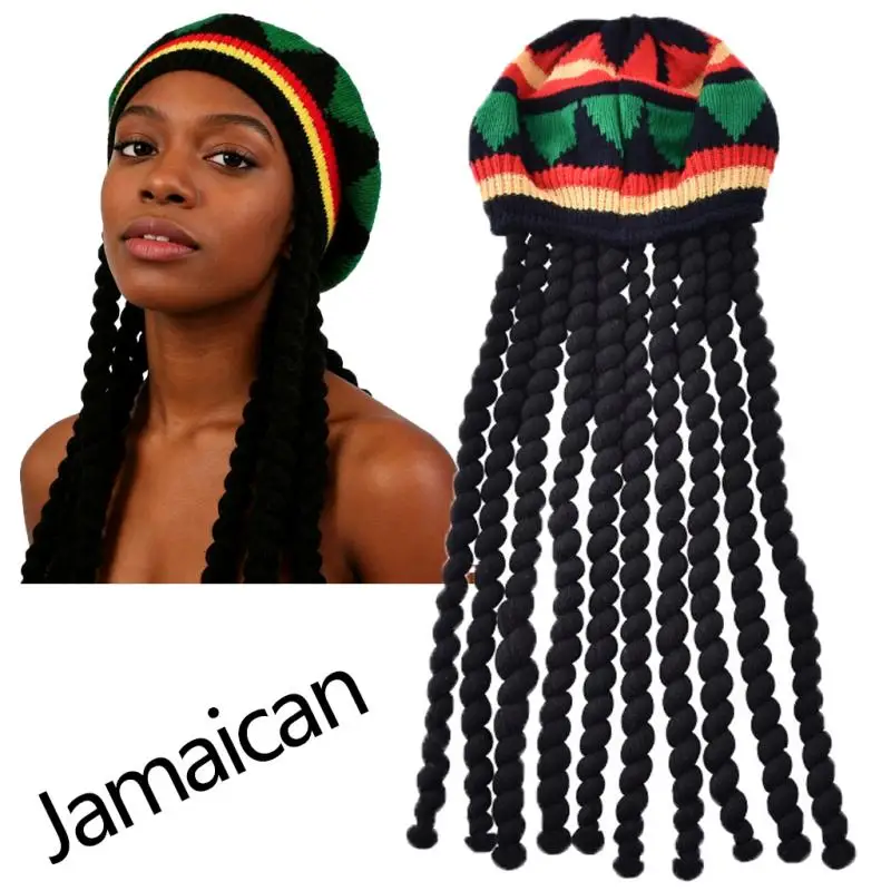 Reggae Dreadlock Beanie Hat Knitted Jamaican Hat Hip Hop Wig Unisex Funny Party Costume Accessory Halloween Carnival Gift Prop