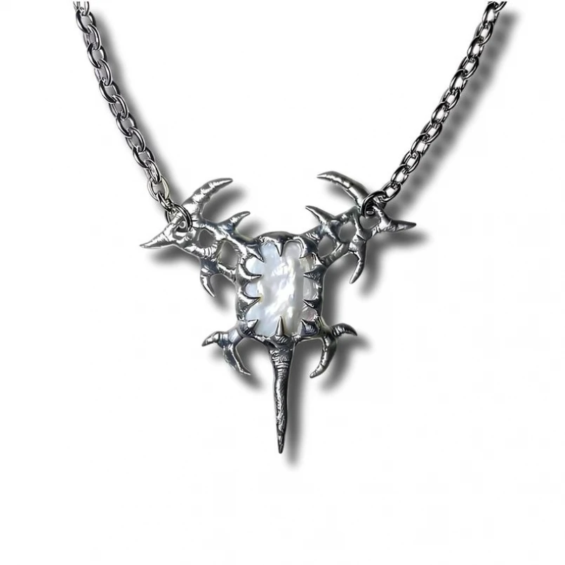 Bubble Claw Square Spiky Rectangle Organic Claws Necklace Freshwater Pearls Pearl Soldered Handmade Brutalist Y2k Jewelry