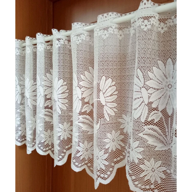 1 Panel Curtain Valance for Kitchen Window Rustic Boho Farmhouse Lace Curtain Tier Grommet Top for Cabinet Closet