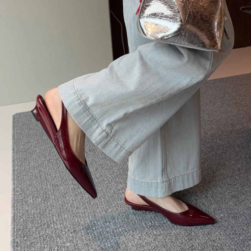 

Pointed Flat Heel Sandals Designer Summer Cover Toe Slip On Women Sandals Low Heel Shoes Elegant Office Slingbacks Mules Pumps