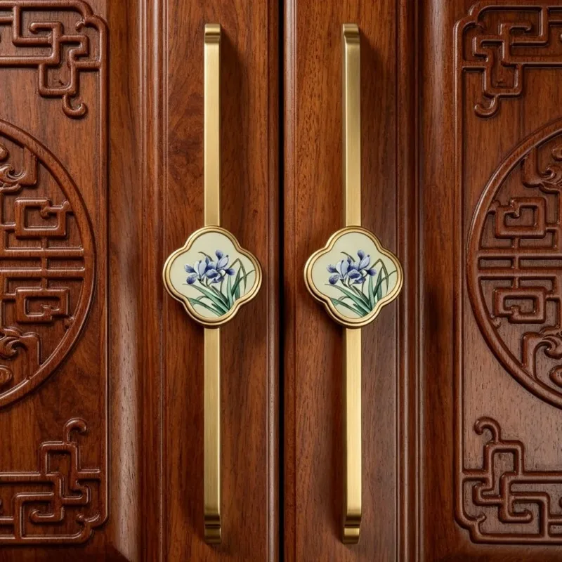 192 256mm New Chinese Style Wardrobe Cupboard Door Long Handle Tea Gold Drawer Shoe Cabinet Dresser Bedside Table Knob Pull 10