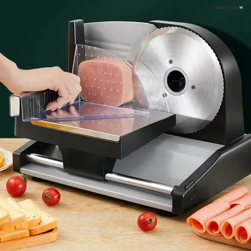 Multifunctional meat slicer. Slices ham, lamb rolls. For bread, veggies, hot pot. Desktop, adjustable thickness.