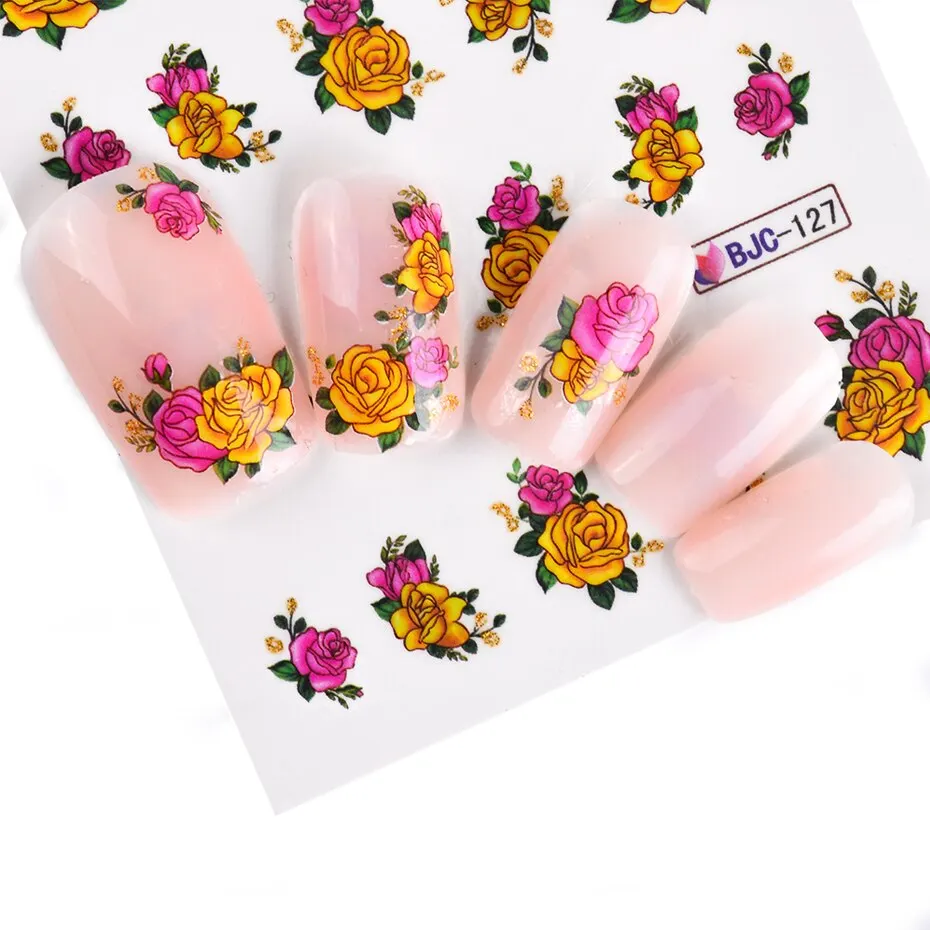 55pcs Flowers Lace Water Nail Stickers Set Glitter Charms Floral Nail Art Transfer Decals Slider Tattoo for Manicure Decorations