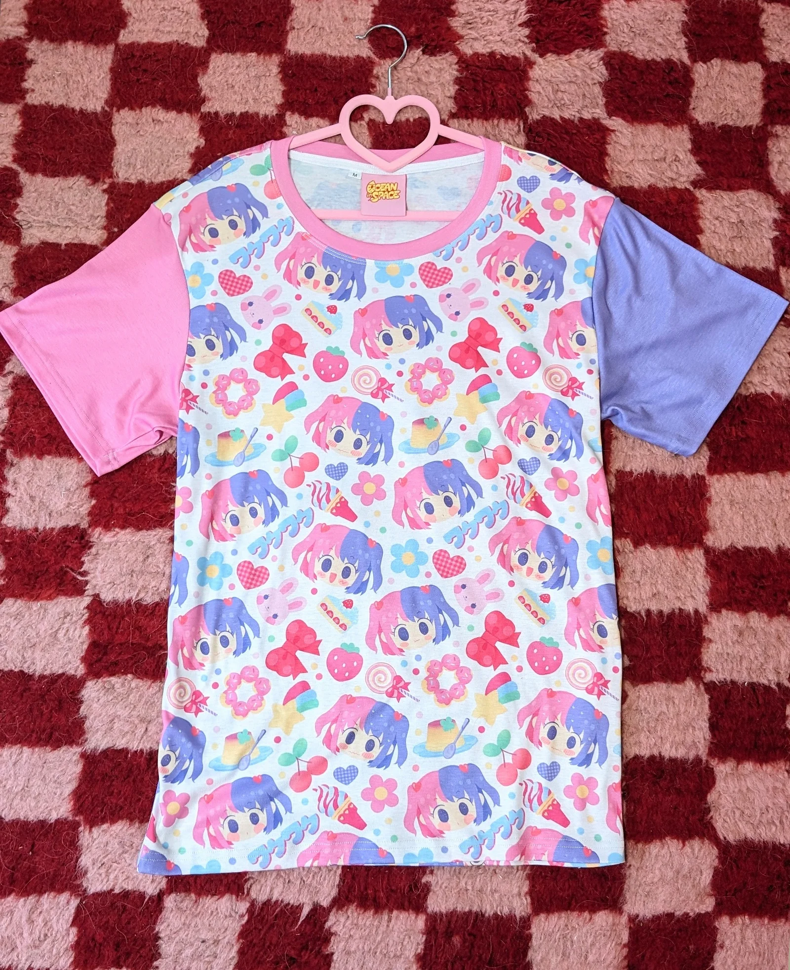 Y2K Harajuku Street Dress Cute Red Cliffs Purple Pink Hair Girl Donut Full Print T-shirt for Adults and Children