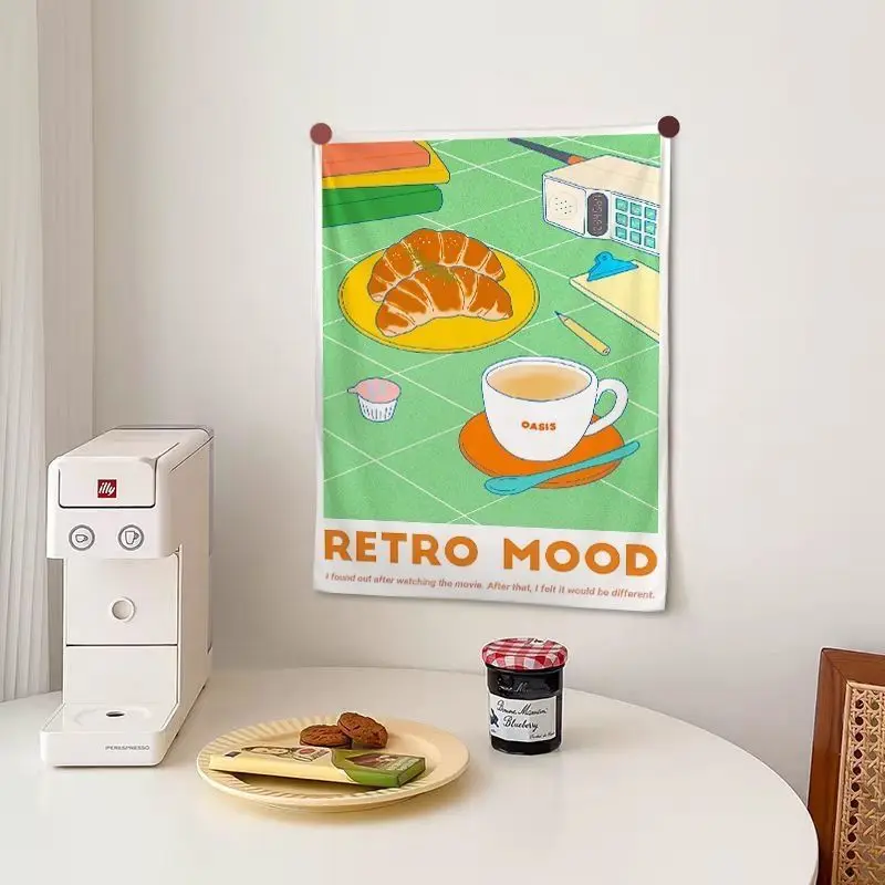 VIKAMA Breakfast Food Tapestry Cute Retro Egg Toast Wall Hanging Bedroom Living Room Polyester Aesthetic Decor