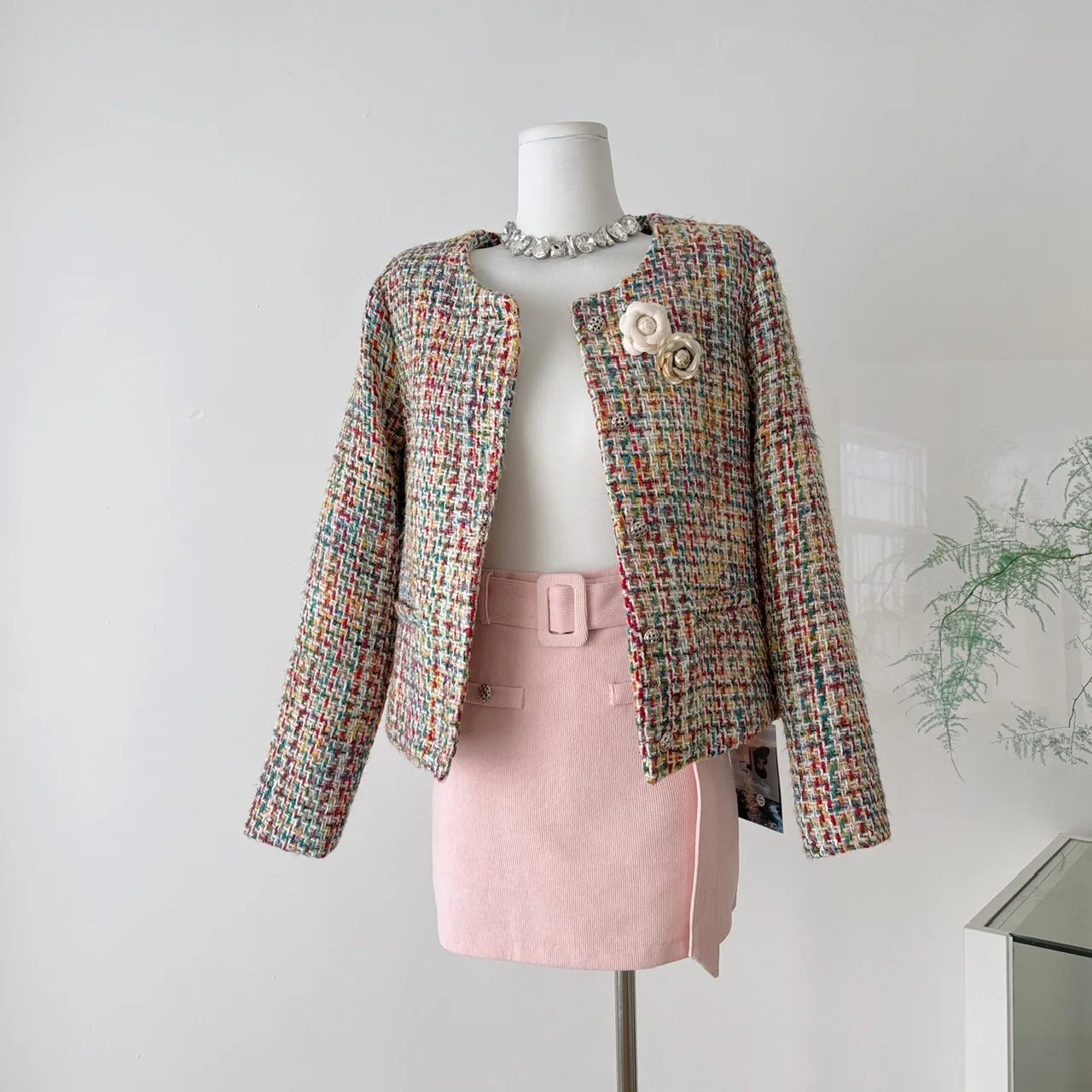 Fragrant Wind Short Jacket Women's Autumn Winter Suit Padded Cotton Wool Tweed Plaid Coats