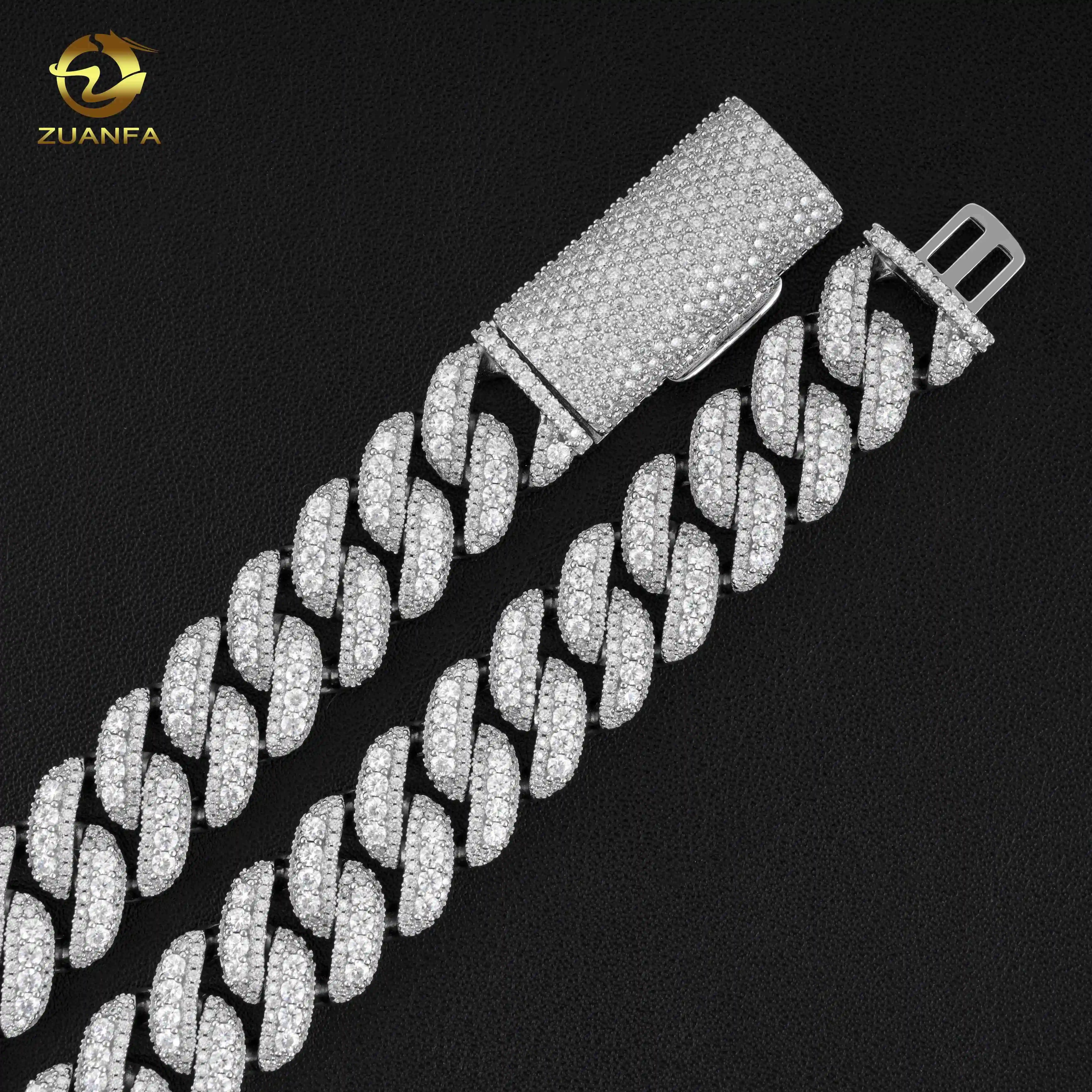 14K Wholesale Gold Hip Hop Iced Out 925 Sterling Silver Cuban Chain Necklace Custom Miami Diamond Vvs Moissanite Cuban Link C