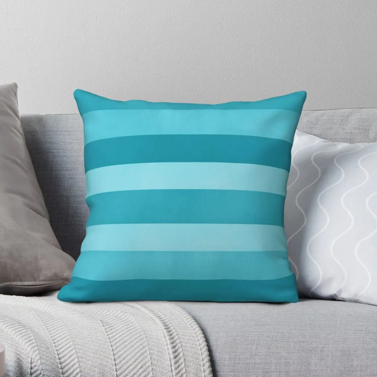 Aqua Blue Textured Stripes Square Pillowcase Polyester Linen Velvet Creative Zip Decor Pillow Case Home Cushion Case