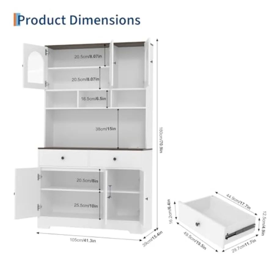 Kitchen Pantry Cabinet with Open Storage Shelves, 71
