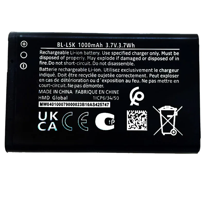 

1000mAh BL-L5K BL L5K Battery For Nokia 105+/Plus(2022) TA-1428 1447 1456 Mobile Phone