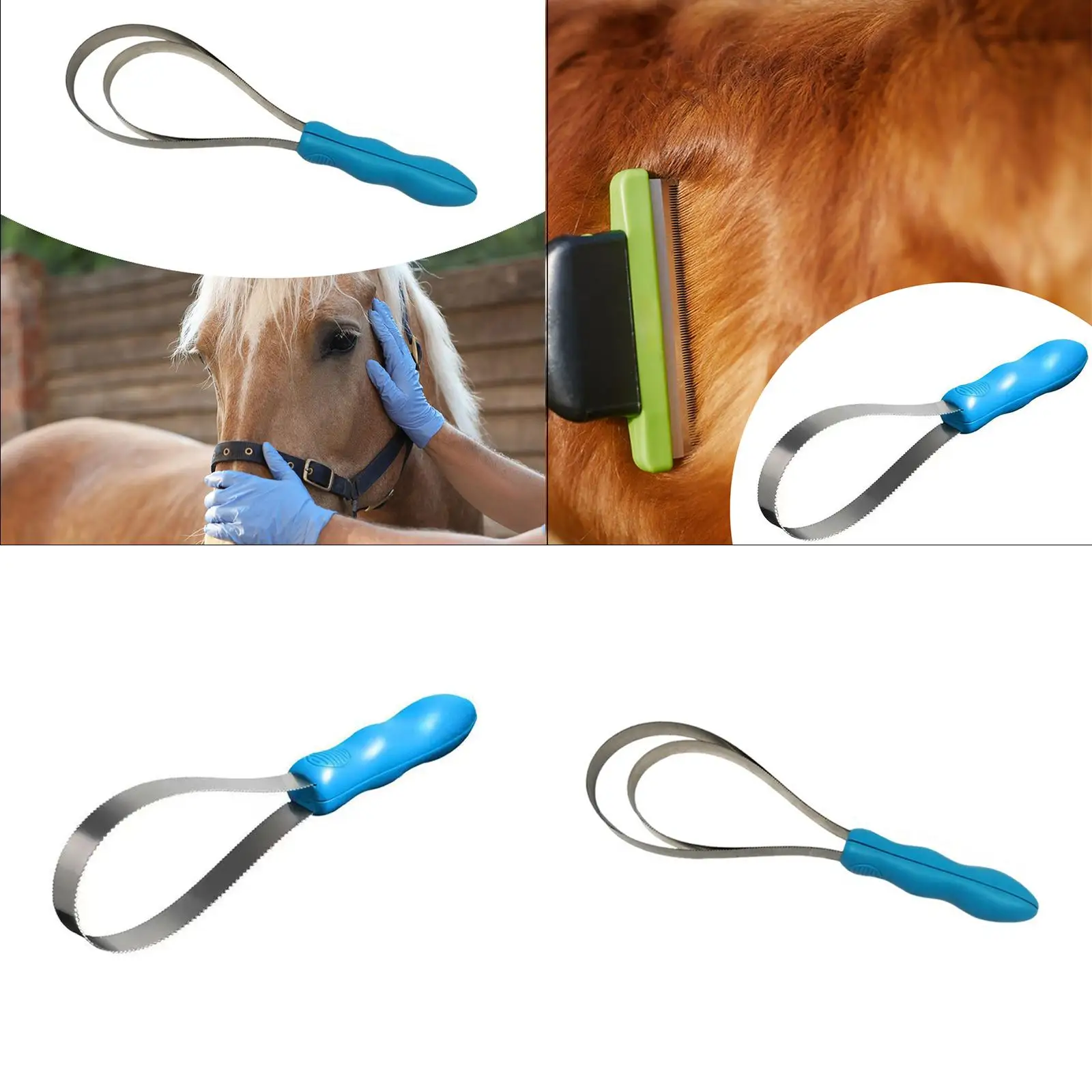 Horse Brush Scraper Cleaning Tool Horse Hair Comb Pet Hair Remover Accessories with Handle for Cattle Horse Livestock