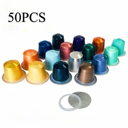 50pcs Disposable Nespresso Compatible Pods Empty Aluminum Foil Coffee Capsule with Self Adhesive Seals Stickers Covers Lids