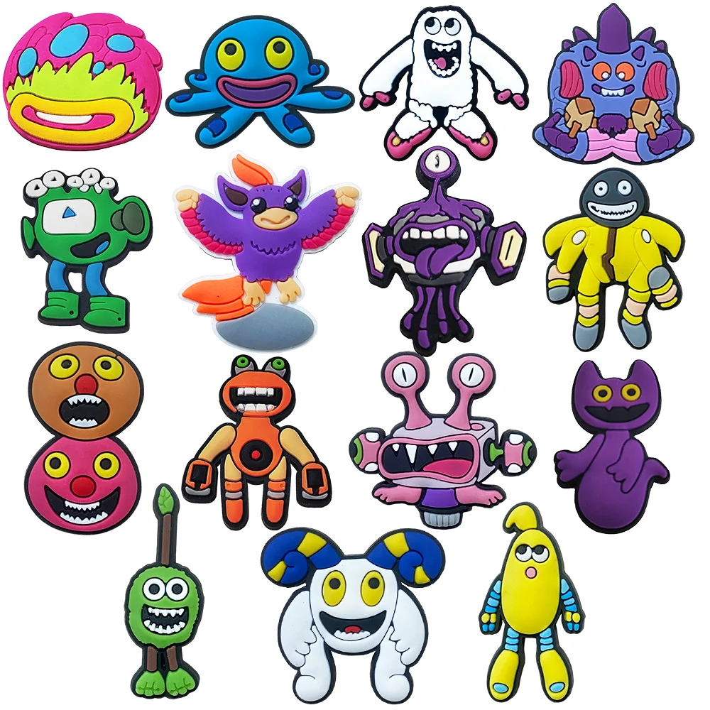 

15pcs/set Monster Music Game cartoon Series ​for Shoe Charms Accessories for Classic Clog Shoe Decoration Kids Gifts