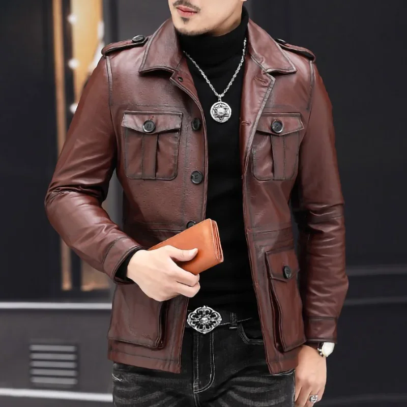 Factory Direct New Fashion Slim Fit Genuine Motorbike Leather Jacket Men