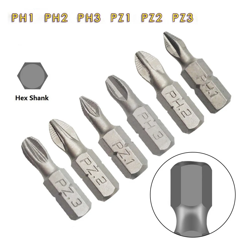 10pcs Electric Hex Shank Screwdriver Bits PH1 PZ1/PH2 PZ2 PH3 PZ3 Magnetic Anti-Slip-25mm For 1/4\