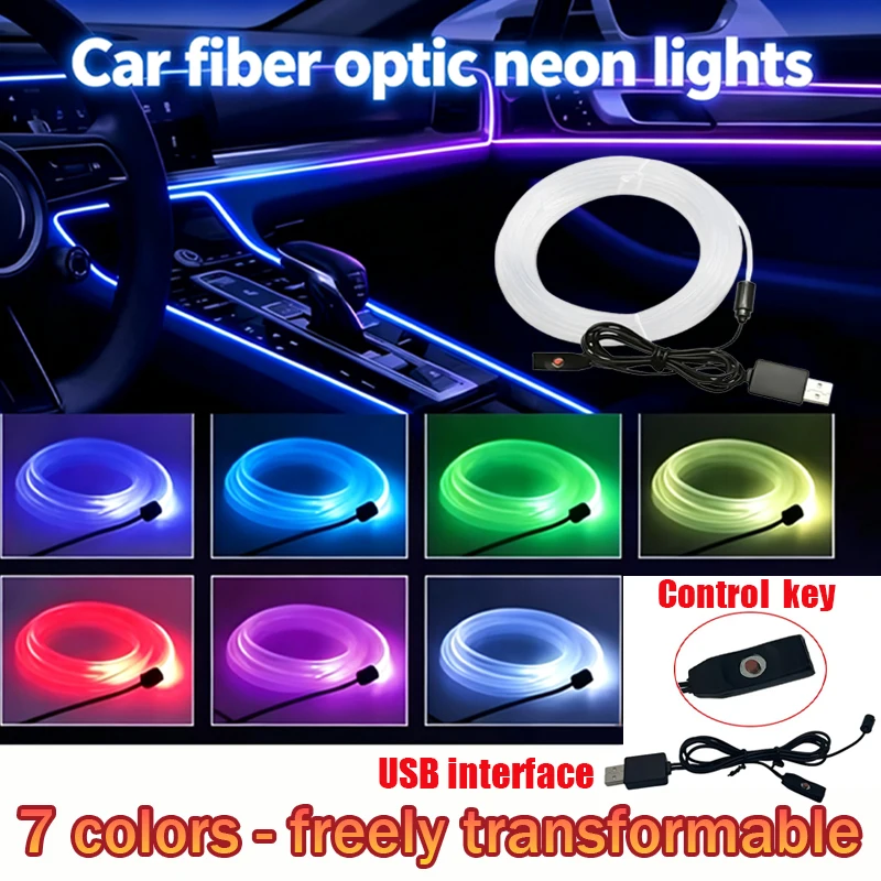 RGB Car LED Interior Light Strips USB Fiber Optic Ambient Light Central control instrument panel decorative atmosphere lights