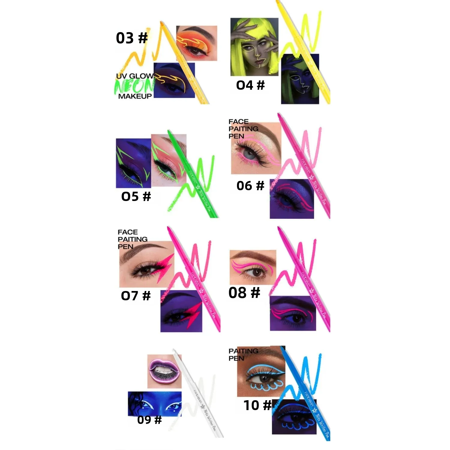 HANDAIYAN Night Luminous อายไลเนอร์ดินสอชุดกันน้ํา Quick แห้งยาวนาน 12pcs Eyeliner Rainbow Liquid Eyeliner