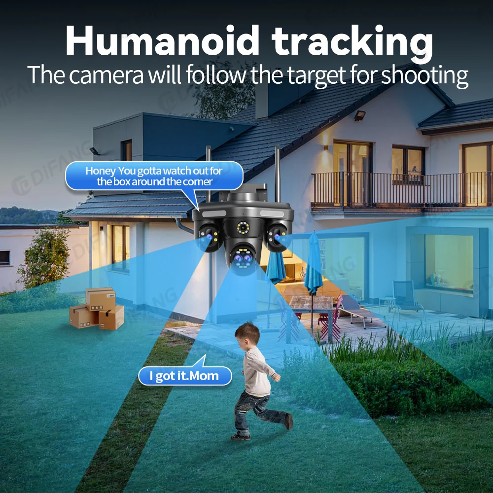 20MP 10K CCTV IP Camera Three Screen PTZ 10X Zoom WiFi Security Camera Ai Tracking Video Camera Security Protection Surveillance