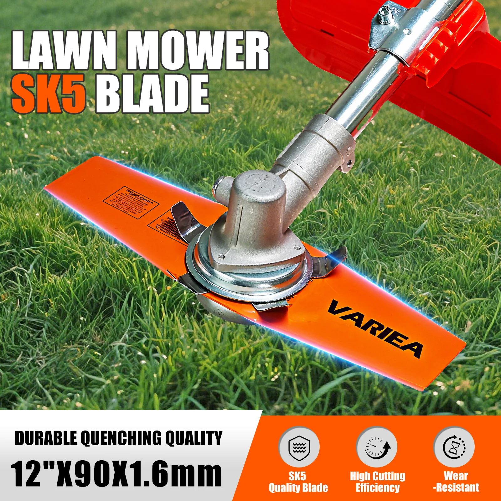 VARIEA-High-Quality 12-Inch Orange 2T Diamond-Shaped Lawn Mower Blade-SK5, universal Steel Lawn Mower Blade, Stable and Long-Las