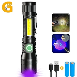 Lampe de poche LED magnétique à lumière noire UV, aste, étanche, camping, urgence, détection d'urine d'animaux domestiques, 7 modes, 3 en 1