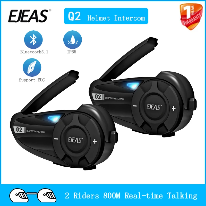 1/2Pcs EJEAS Q2 Motorcycle Helmet Intercom Bluetooth5.1 Headset For 2 Riders 800M Talking Qucik Pair FM Radio IP65 EUC Optional