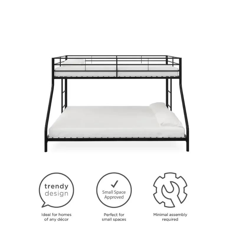 Hauptstützen kleiner Raum Junior Twin über Full Low Profile Metall Etagen bett, schwarz