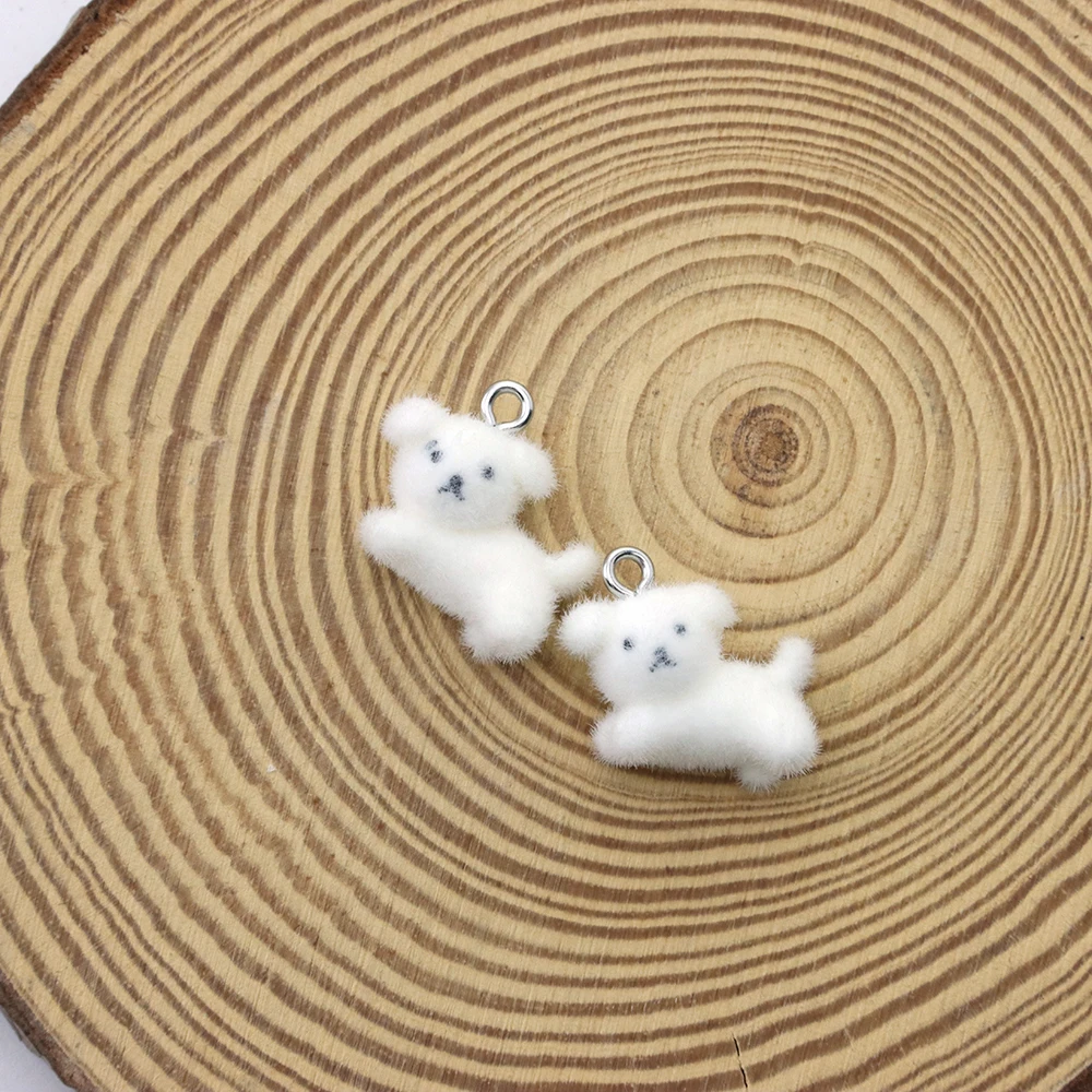 20Pcs 3D Flocking Resin Dog Charms Kawaii Puppy Animal Pendants Accessories for Necklace Earrings Making DIY Jewelry Adornment