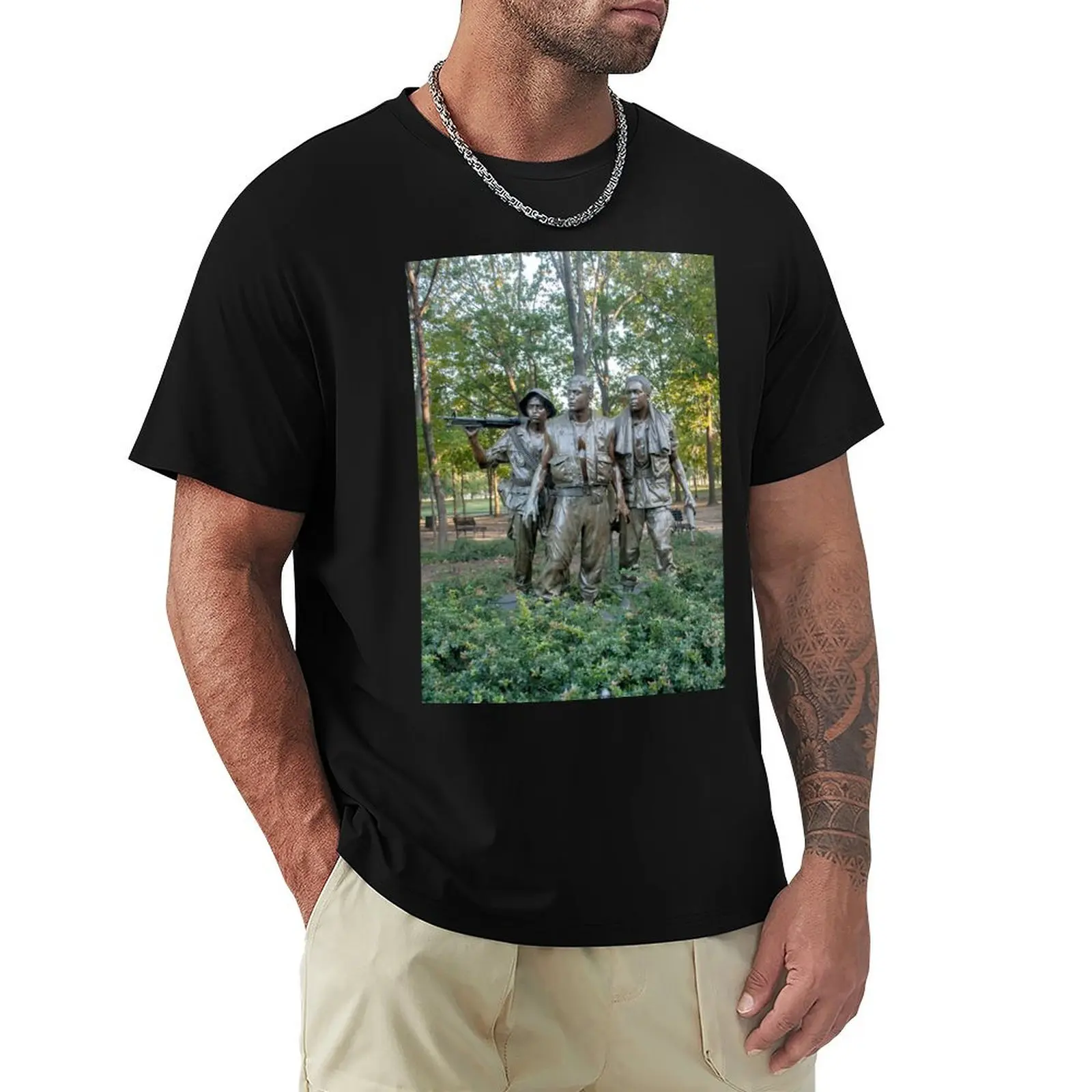 The Three Soldiers Sculpture T-Shirt summer tops tops graphic t shirt vintage t shirt men 100℅ cotton