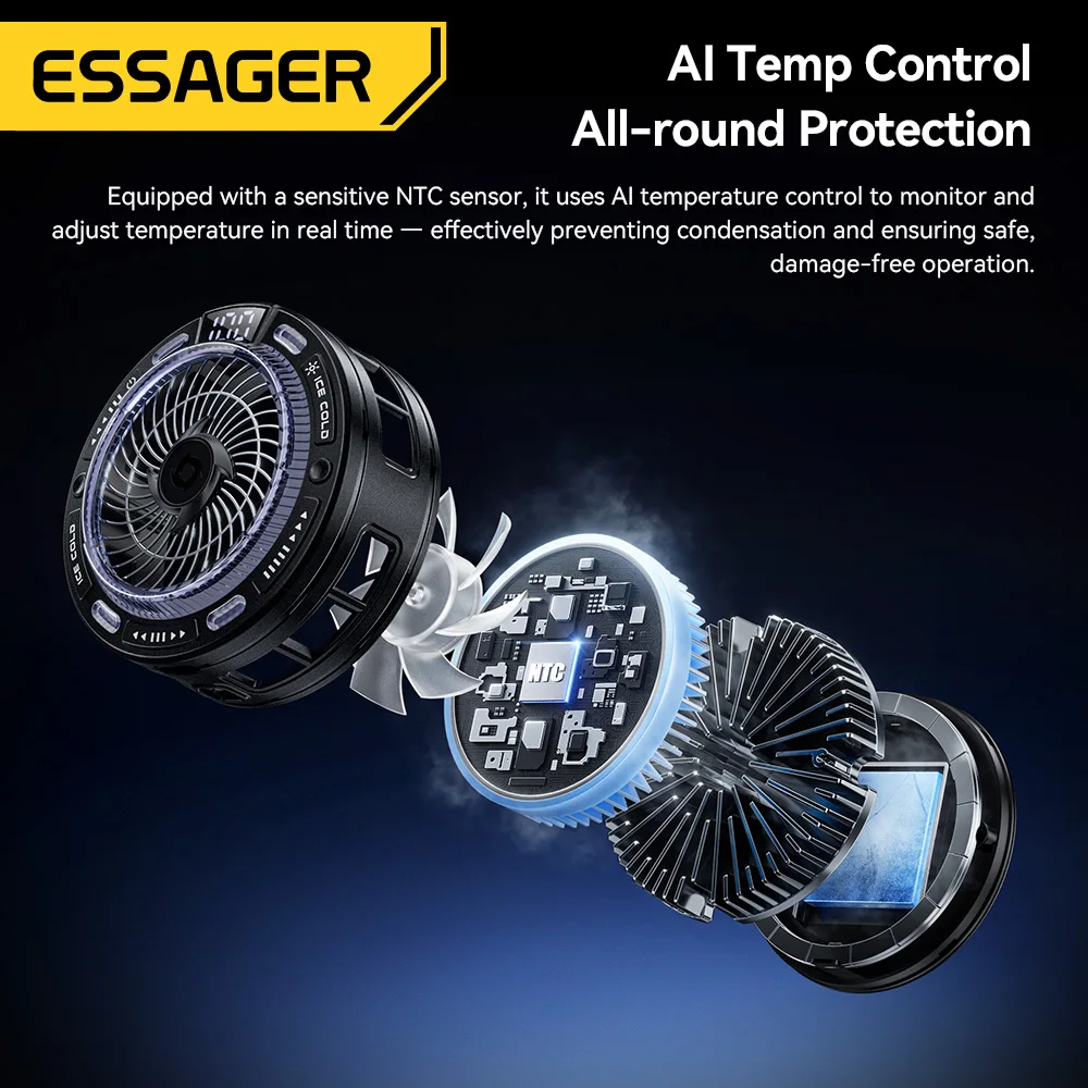 Picture 6: Essager Magnetic Universal Phone Cooler for Gaming TEC Cooling Fan with Digital Display RGB Lights Al Intelligent Temp Control