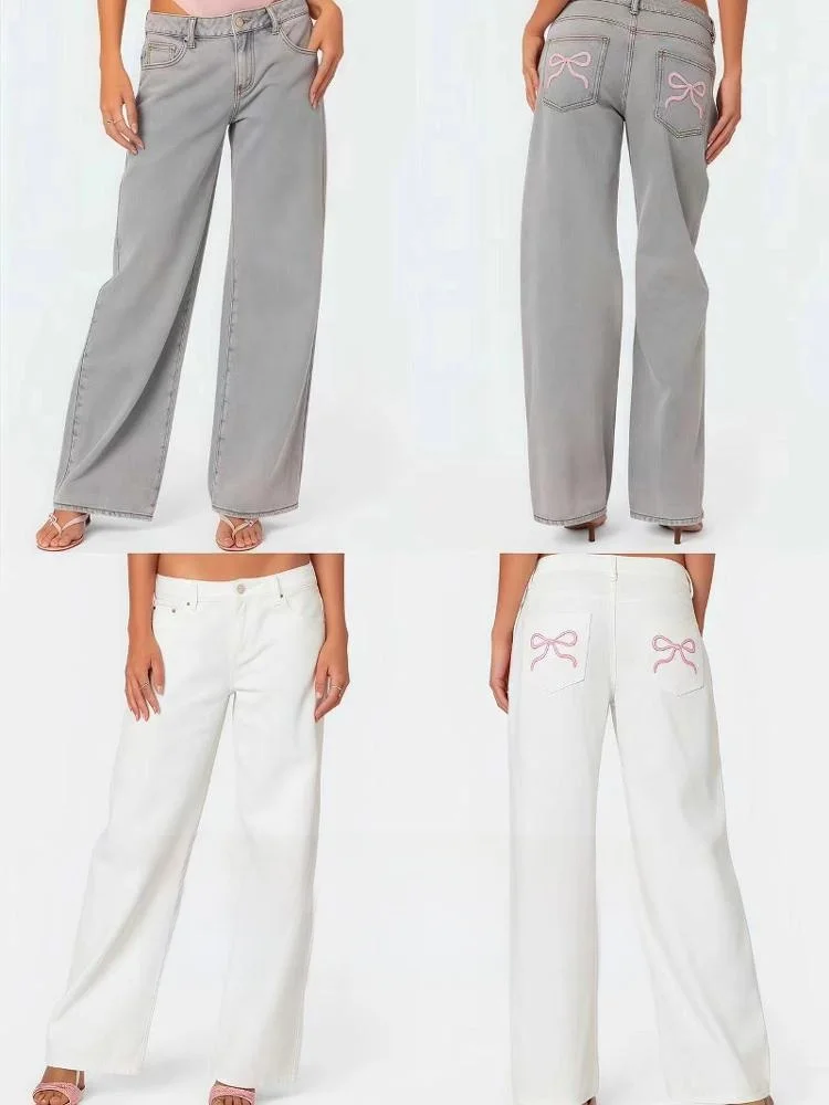 

Повседневные джинсы свободного кроя с вышивкой и декоративными элементами, женские винтажные джинсы с завышенной талией