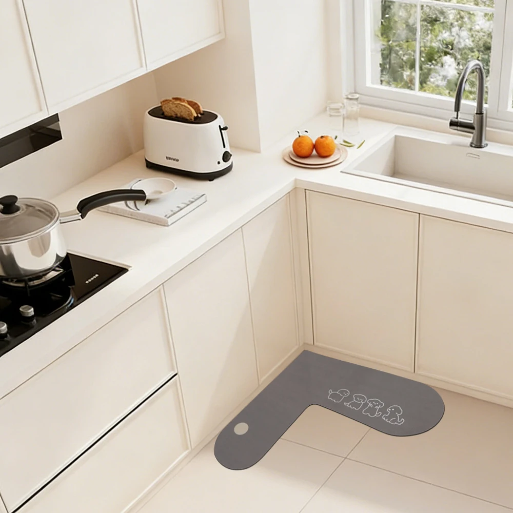 L-Shape Kitchen Carpet Water Absorbent Soft Anti-Slip Floor Mat Oil-Proof Wipable Surface Waterproof Doormat Home Decoration