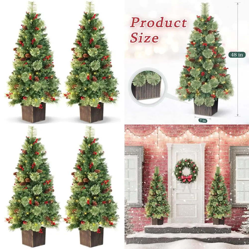 

Набор рождественских елок в винтажном стиле на батарейках со 100 светодиодными фонарями и таймером, ветками кедра и шишками, идеально подходит для