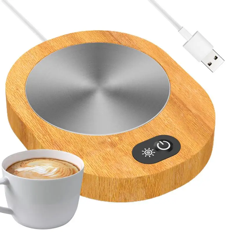 Cup Warmer For Coffee Fashion Wood Grain Cup Warmers USB Rechargeable Glass Heating Board 55-65 degree Tea Mug Warmer For Desk