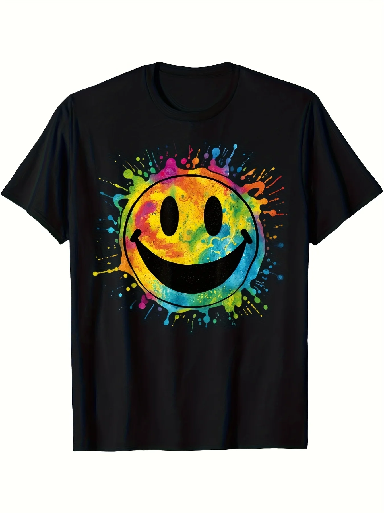 Men's colorful T-shirt with vintage rainbow print and facial patterns