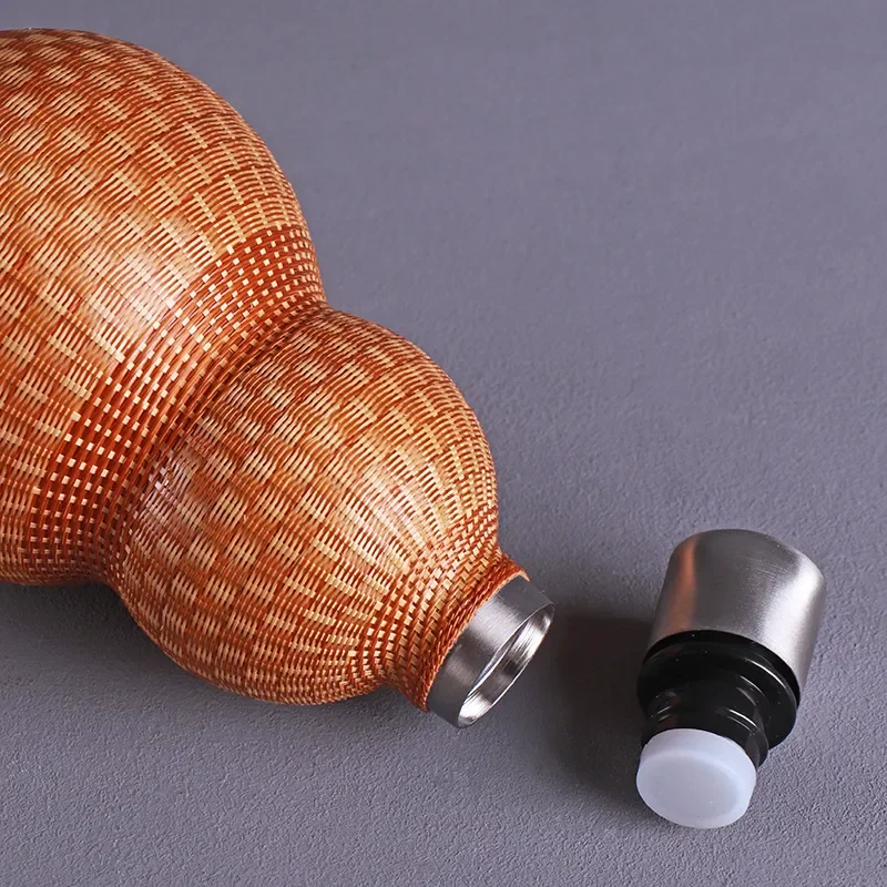 Handmade porcelain tire gourd thermos cup thermal insulation pot stainless steel liner portable bamboo tea set kettle wine gourd