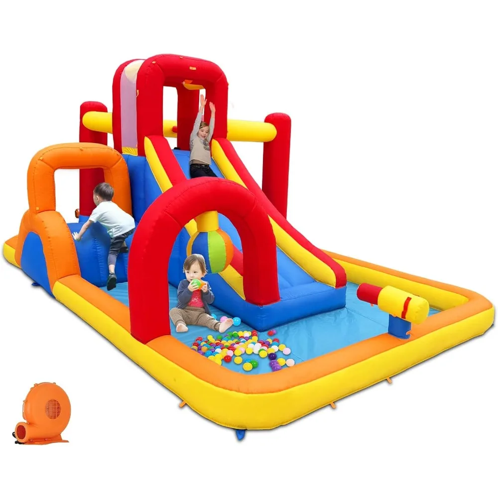 Inflatable Water Slide, 10 in 1 Water Park Bounce House with Blower, Splash Pool, Climbing Wall, Blow Up Water Slides