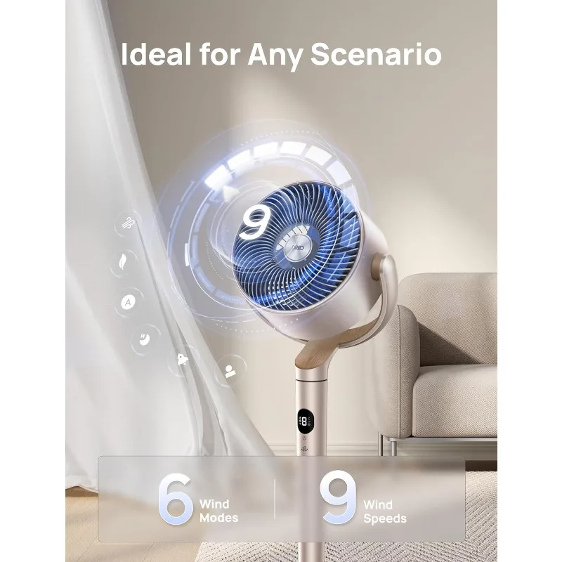 مراوح ذكية لغرفة النوم، 120 ° +120 ° مروحة متأرجحة متعددة الاتجاهات، مروحة بقاعدة هادئة بطول 90 قدمًا مع ضوء RGB، 9 سرعات #6