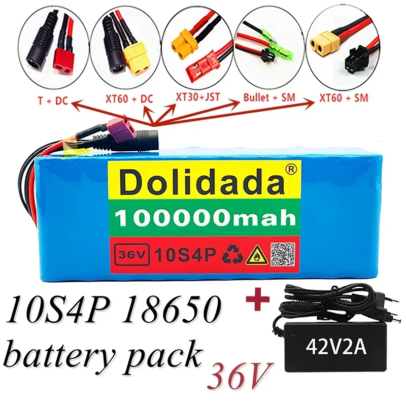 

Lithium Battery 10S4P 36V 100Ah Large Capacity Suitable For Bicycles And Electric Cars With BMS And Charger Customizable Socket