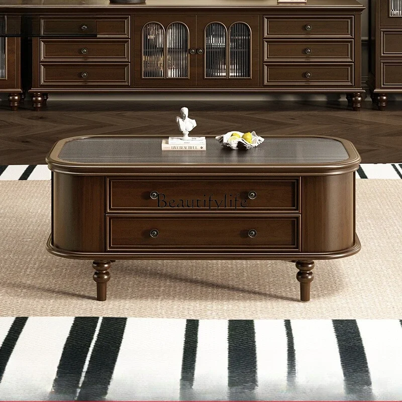 

pg46American pure solid wood coffee table living room tea table tempered glass floor cabinet household