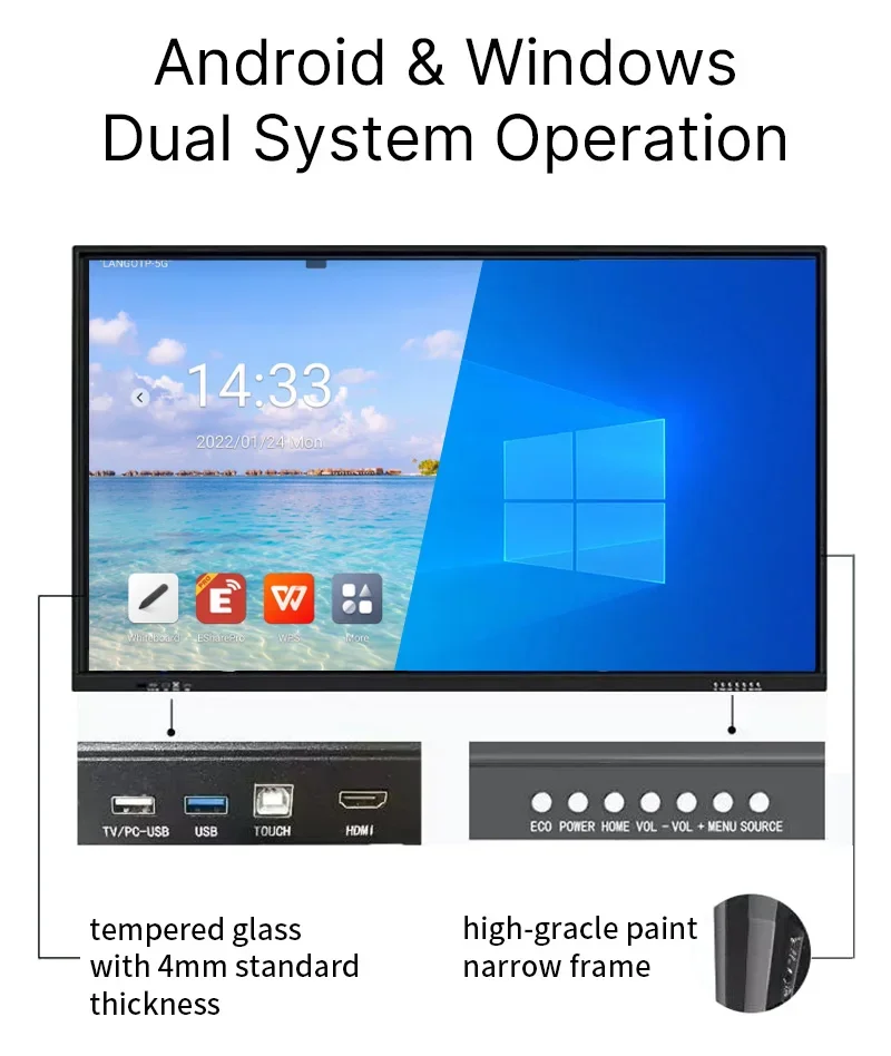 65 75 85 86 98 بوصة الفصول الدراسية لوحة مسطحة تفاعلية تعمل باللمس 4K عرض السبورة التفاعلية الذكية للتدريس